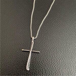 David Yurman Sterling Rope Cross Pendant Necklace - Silver Tone
